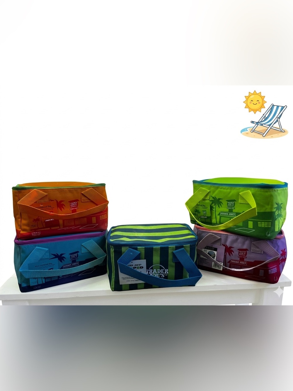 NWT Trader Joe’s Mini Insulated Tote Cooler Bag Bundle Set of 5 Summer Limited